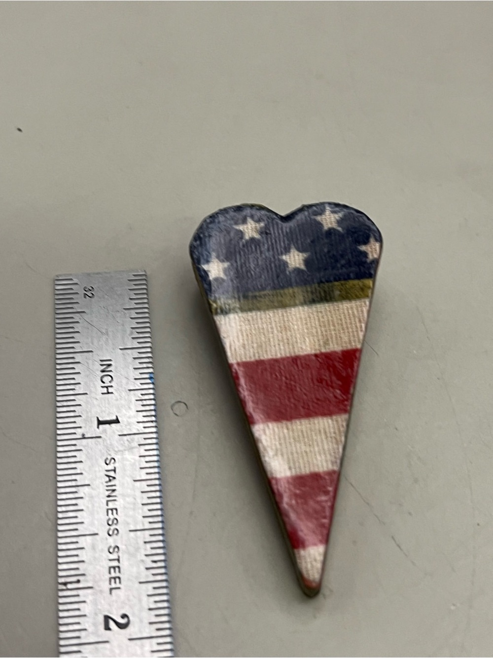 Vintage Wooden Patriotic Flag Brooch Old Glory USA Heart Handmade Primitive - Picture 5 of 7